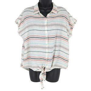 Weatherproof Vintage Button Up Shirt S Rio Red Striped Tie Front Washable Linen